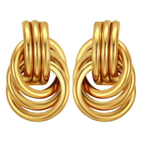 14K Gold Plated Trendy Gold Knot Earrings for Women Chunky Statement Drop Dangle Earrings | Amazon (US)