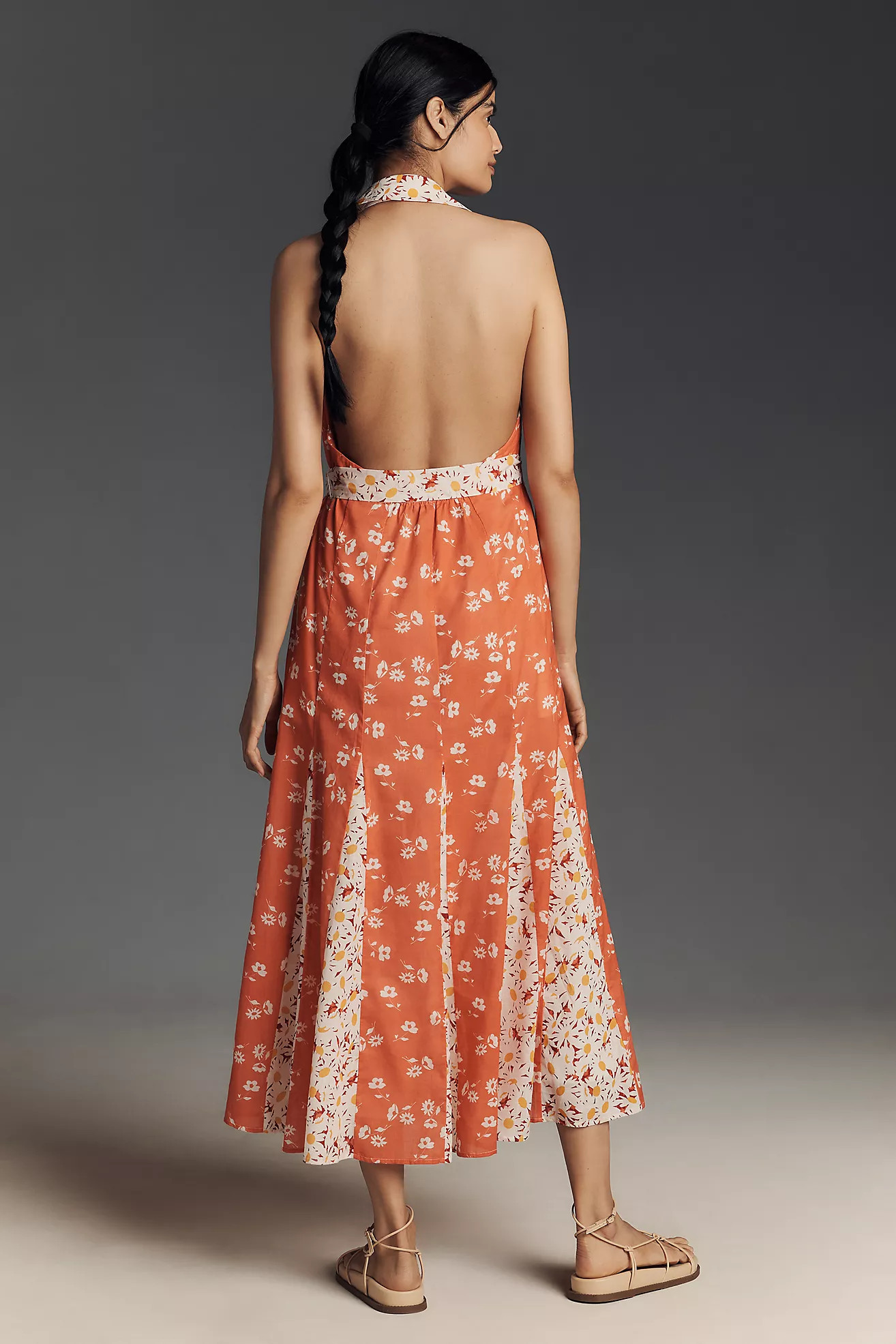 Maeve Halter Open-Back Godet Midi Shirt Dress | Anthropologie (US)