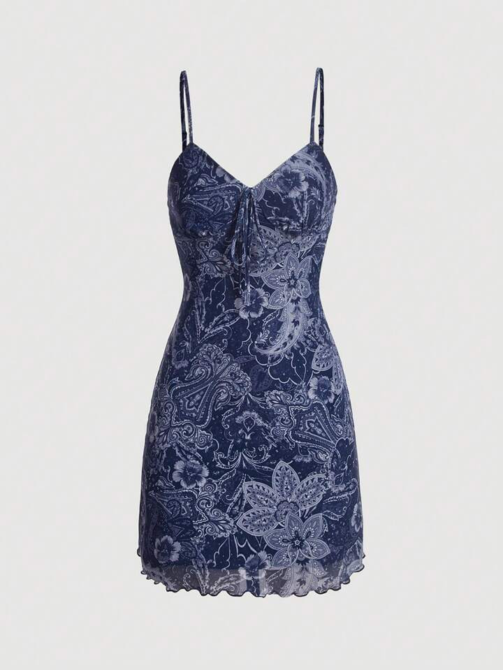SHEIN MOD Floral Print Lettuce Trim Cami Dress | SHEIN