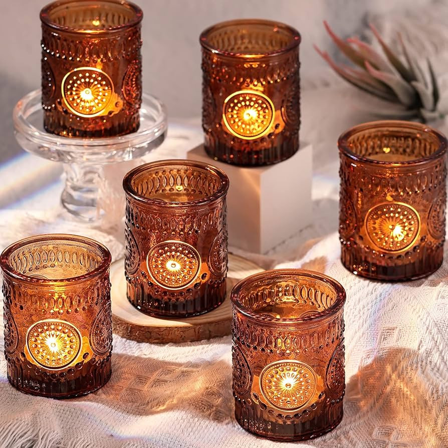 DARJEN Amber Votive Candle Holders Set of 36- Glass Candle Holders Bulk for Flameless LED Tea Wax... | Amazon (US)