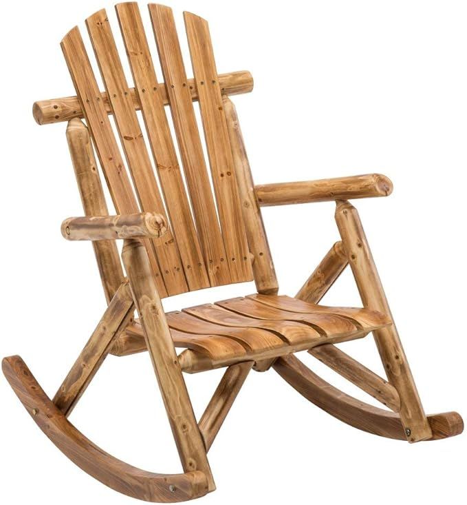 DJL Antique Wood Outdoor Rocking Log Chair Wooden Porch Rustic Log Rocker | Amazon (US)