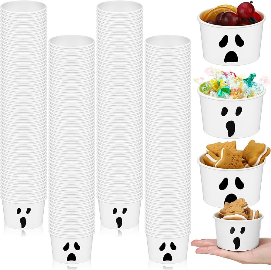 Umigy 200 Pcs Halloween Disposable Paper Cups Ghost Themed Disposable Dessert Bowls Paper Snack C... | Amazon (US)
