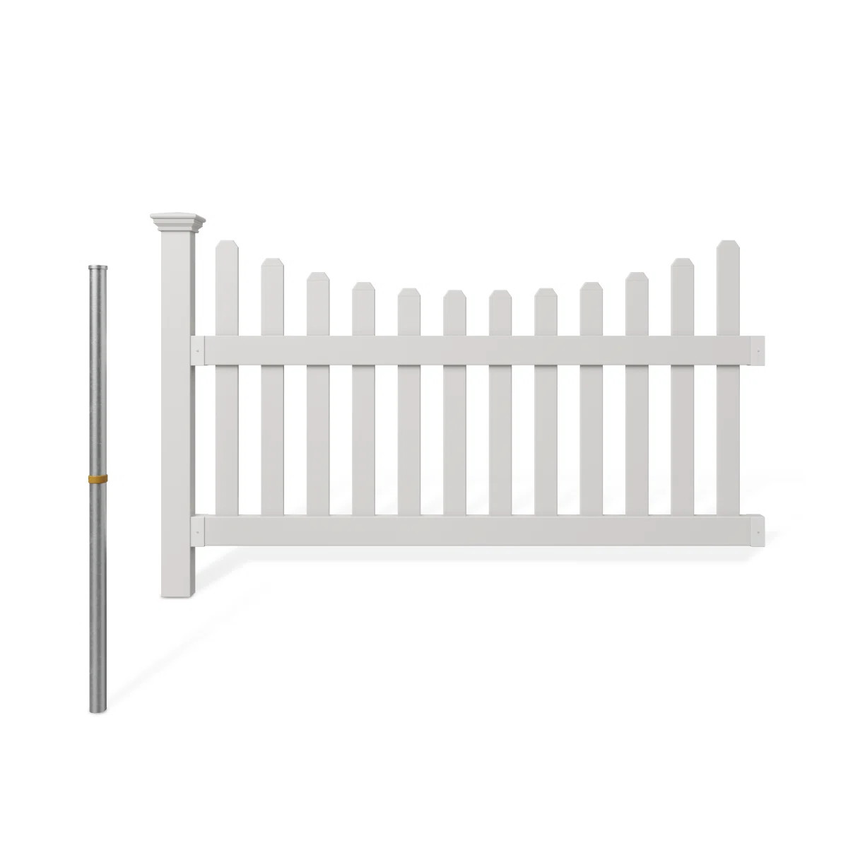 3.5ft H x 6ft W (1 Panel + 1 Post) No Dig WamBam All American Scallop Top Fence Kit, White Vinyl ... | Wayfair North America