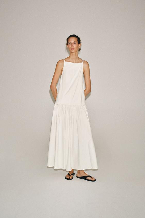 Zara - Zw Collection Pleated Dress - White - Xs - Woman | Zara US