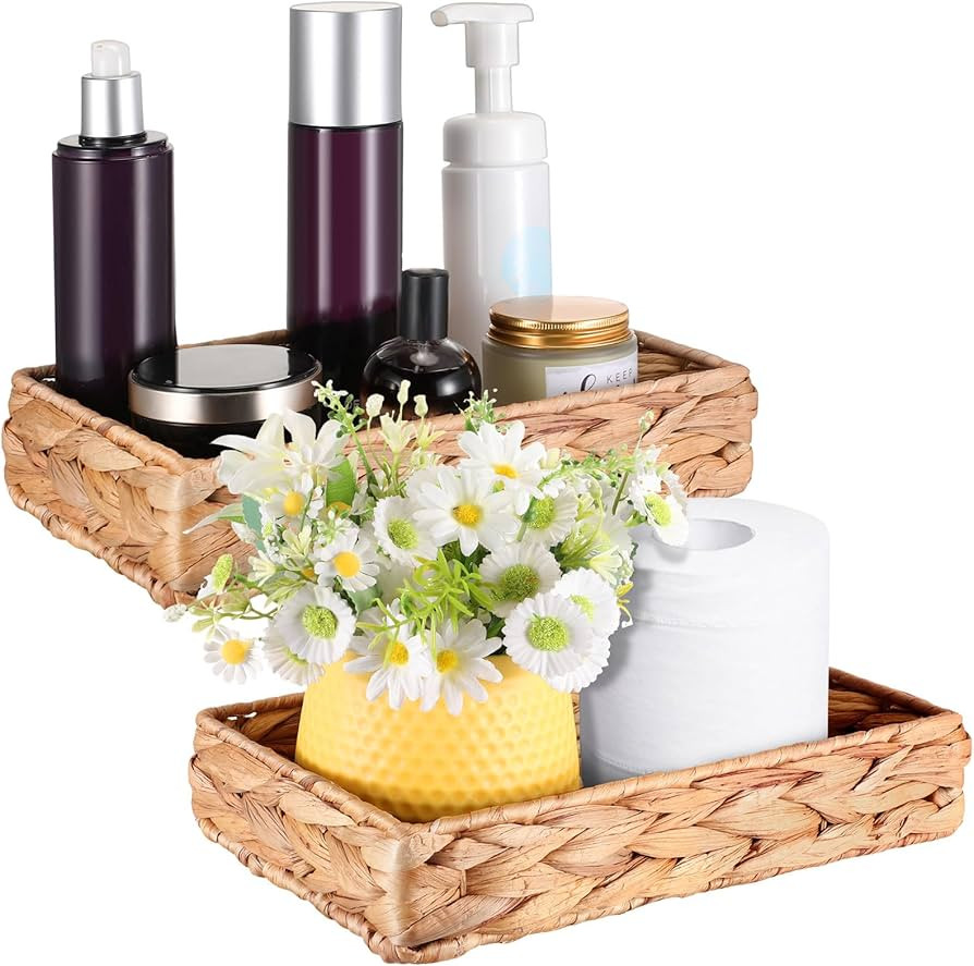 Ziliny 2 Pieces Woven Seagrass Tray Toilet Tank Basket Water Hyacinth Basket for Toilet Paper Sto... | Amazon (US)