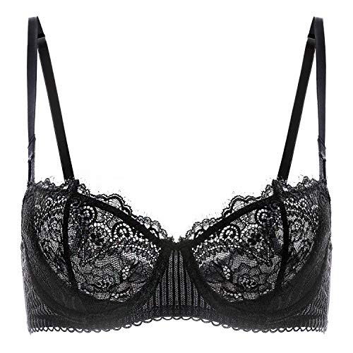 DOBREVA Women's Sexy Lace Push Up Plus Size Bra Sheer Balconette Underwire Unlined | Amazon (US)
