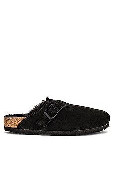 BIRKENSTOCK Boston Shearling Slipper in Black from Revolve.com | Revolve Clothing (Global)