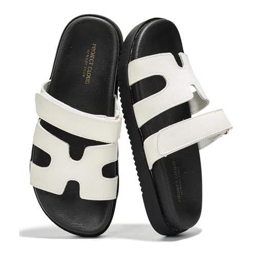 Project Cloud Genuine Leather Womens Sandals - Stylish & Comfy Sandals for Women Footwear with Memory Foam Insole - Slip-Resistant Slides for Women (Mayven, White, 5.5) | Amazon (US)
