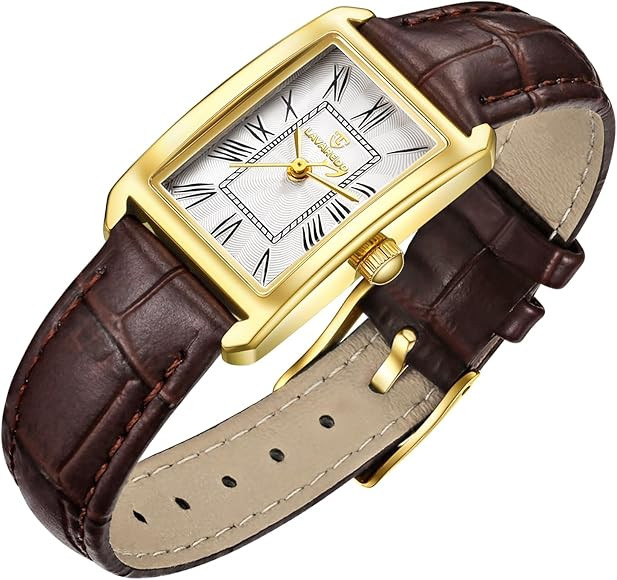 Women's Leather Strap Watch Dainty Elegant Womens Watches Classic Vintage Retro Square Ladies Qua... | Amazon (US)
