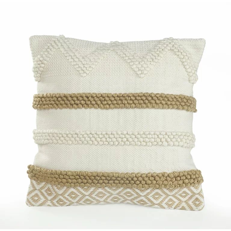 LR Home Neutral Textured Color Block Striped Throw Pillow - Beige / White 20" x 20" | Walmart (US)