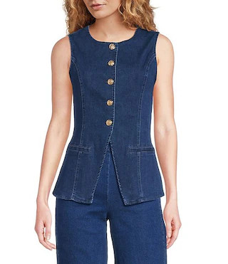 Sugarlips Jeanie Stretch Denim V-Neck Sleeveless Button Front Vest | Dillard's | Dillard's