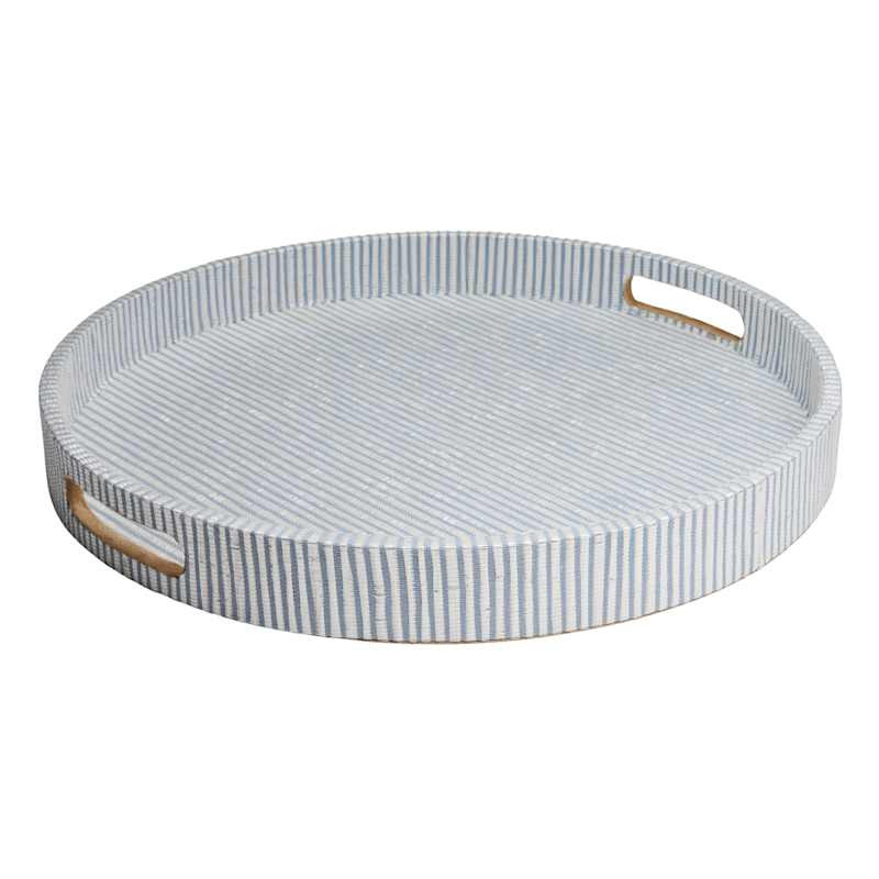 Blue Striped Woven Tray with Inlay Handle, 18" | At Home