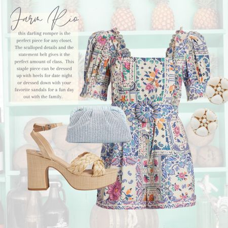 How precious is this Farm Rio outfit? I love a good romper in the spring and summer and this one is darling. This brand tends to run TTS for me so I always go with my normal size. 

Farm Rio romper. Romper outfit idea. Rattan summer heels. Lite blue clutch. Shell earrings. 

#LTKshoecrush #LTKstyletip