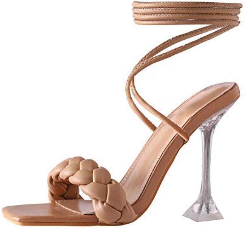 Shoe'N Tale Womens Fashion Open Toe Pearl Clear Stiletto Pump High Heeled Single Band Ankle Strap... | Amazon (US)