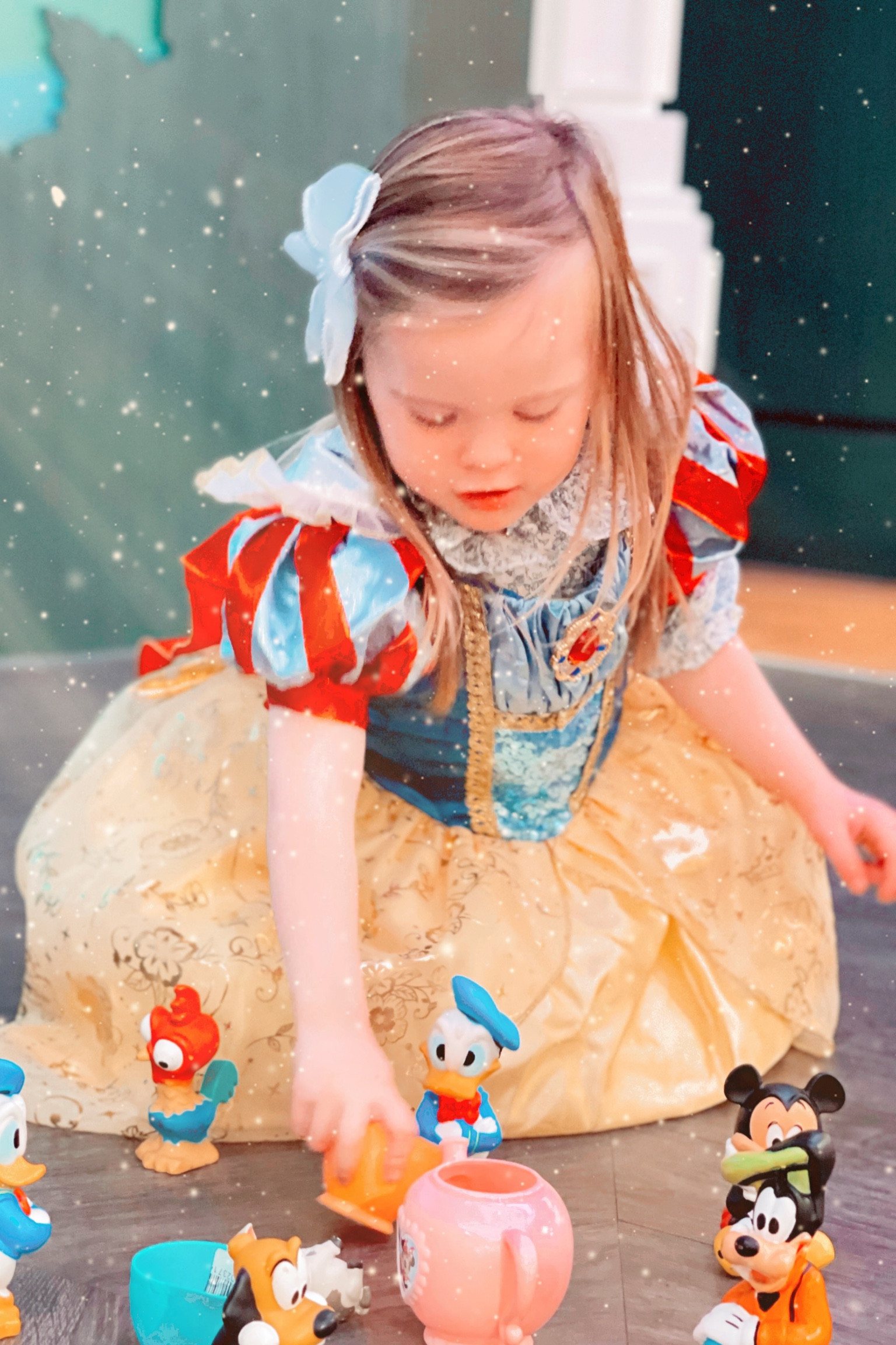 My very own little Snow White in the prettiest dress . 