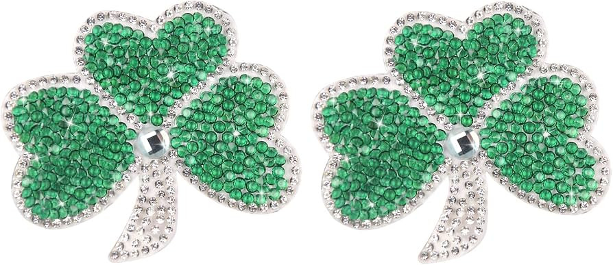 Shamrock Iron on Patches Glitter Rhinestones Clover Applique Crystal Clovers Iron on Patch St. Pa... | Amazon (US)