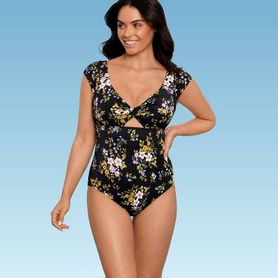 Women's Slimming Control Sleeve Cut Out One Piece Swimsuit - Beach Betty by Miracle Brands | Target