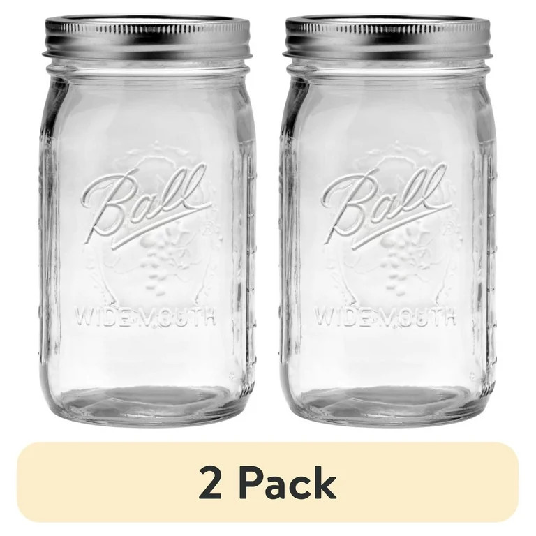 (2 pack) Ball Glass Mason Jar with Lid & Band, Wide Mouth, 32 oz, Single Jar, 1 Count | Walmart (US)