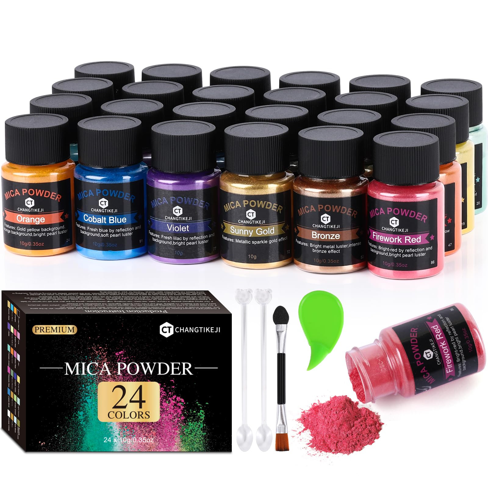 CHANGTIKEJI Mica Powder\uff0c24 Colors - 10g/Bottle of Natural Pigment Powder for Epoxy Resin\uff... | Amazon (US)