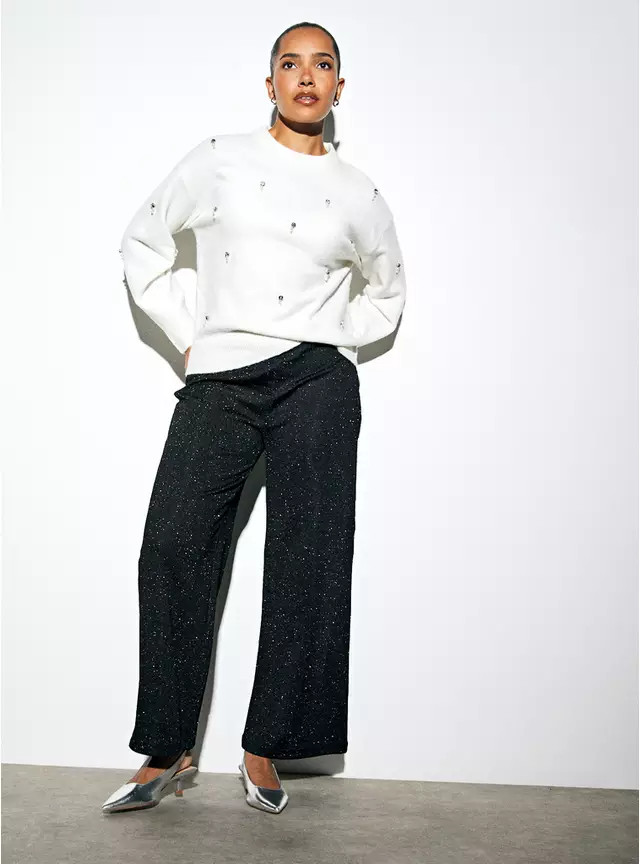 Cream Pearl Diamante Embellished Crew Jumper 10 | Tu Clothing