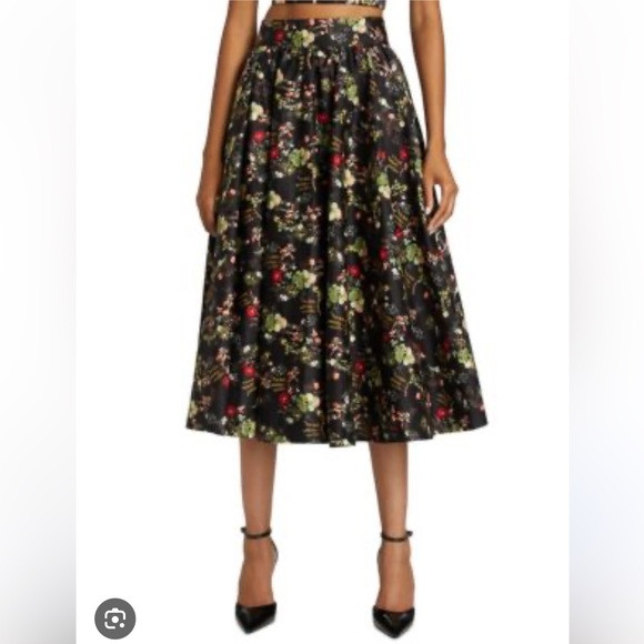 Alice + Olivia Black Floral Midi Skirt | Poshmark