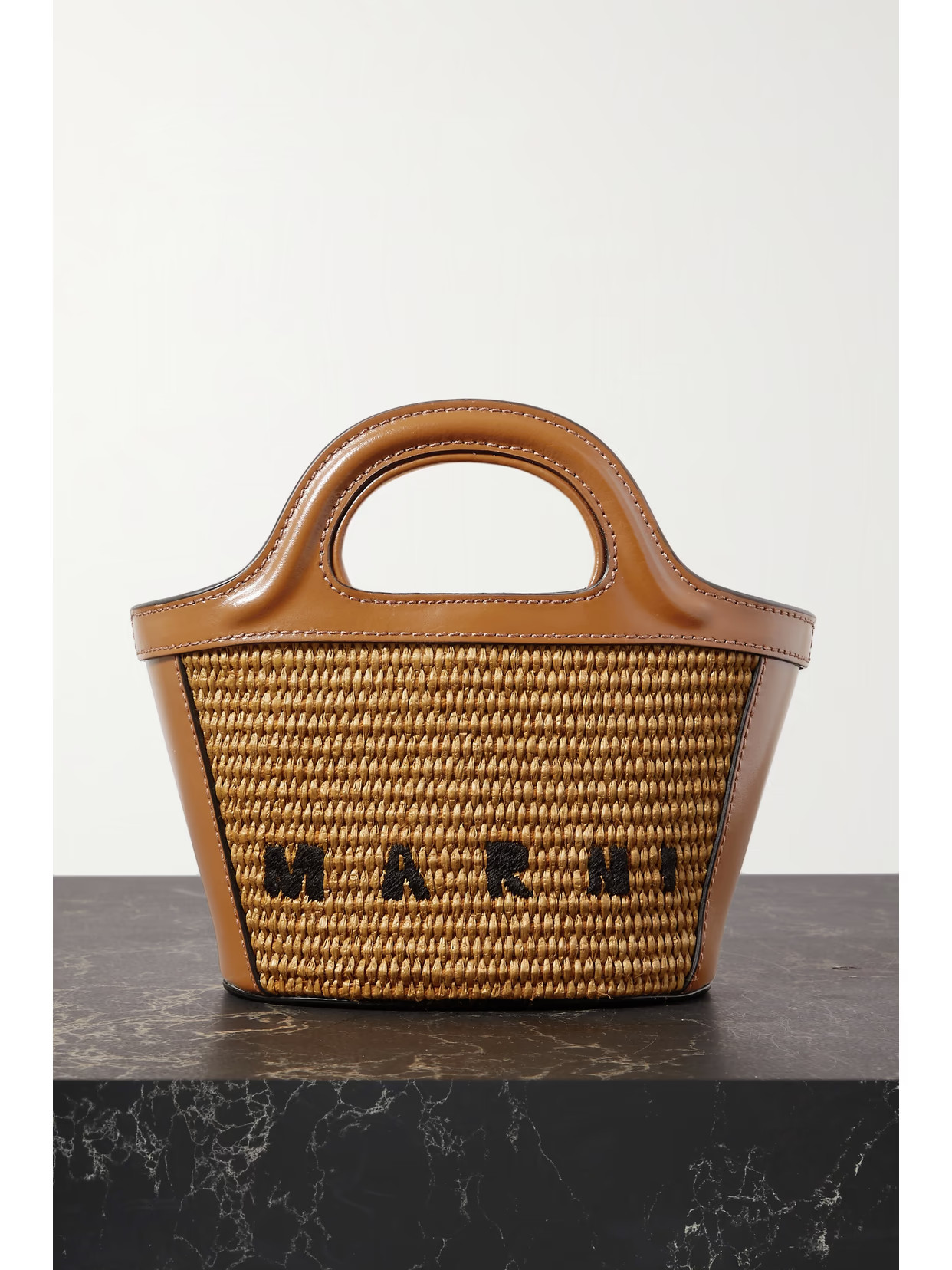 Marni - Tropicalia Micro Embroidered Leather-trimmed Raffia Tote - Brown | NET-A-PORTER (US)