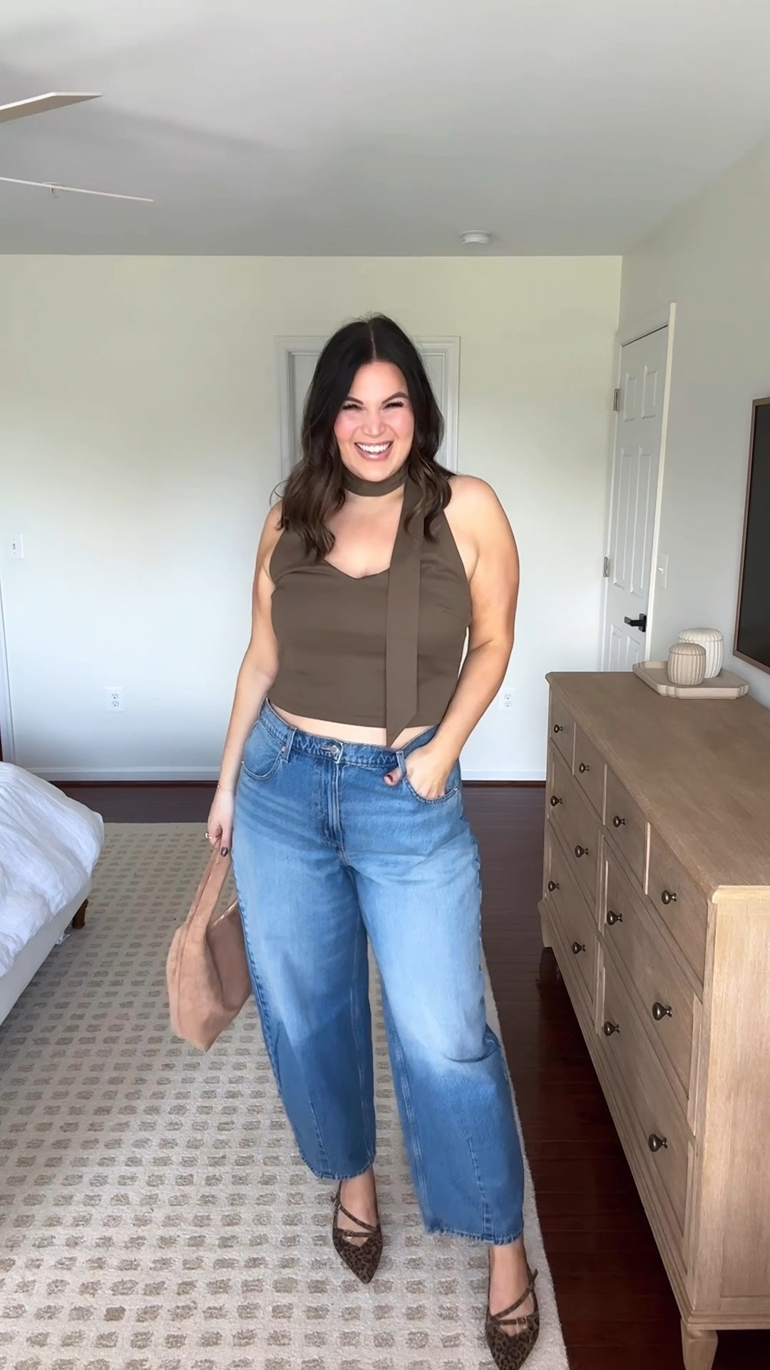 #ad Three ways to wear the @vanityfairlingerie smoothing underwire strapless bra this fall 🍁 

It’s designed to be worn 5 different ways, but here I styled it: first look - strapless, second outfit - crisscrossed in back, and third - with the straps on, like a traditional bra. Which look is your fav? 

#VanityFairLingerie #InspiredByYou #TargetPartner #Target 

Sizes : 
Brown top - xl
Jeans - 16L (I think I should have gone with a size 14L) 
Orange dress - xl
Denim jacket - xl 
Cardigan - xl
Skirt - large 
Leopard flats - 9 



#LTKSeasonal #LTKTall #LTKMidsize