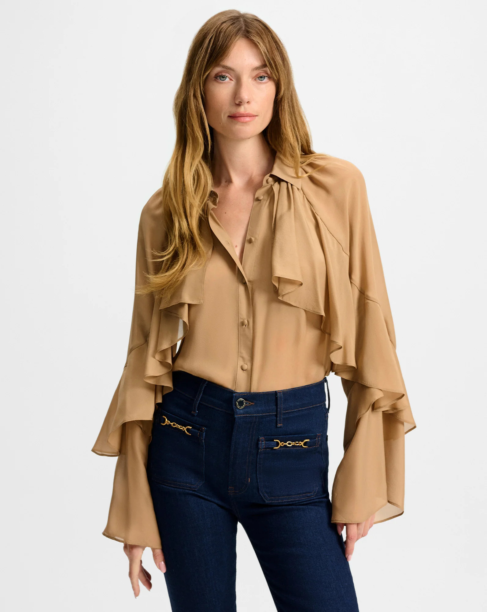 Demaris Ruffled Button-Down Blouse | Veronica Beard