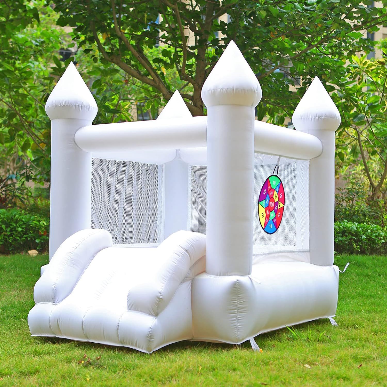 White Bounce House with Blower, Inflatable Trampoline for Kids, Bounce House with Slide, Basketba... | Amazon (US)