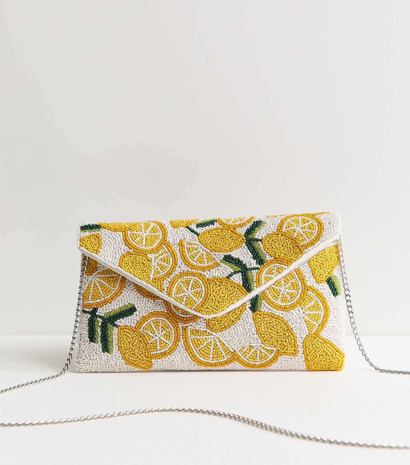 White Citrus Pattern Beaded Envelope Clutch | New Look | New Look (UK)