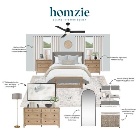 We loved designing this modern coastal bedroom for our virtual interior design client. This space features a gorgeous grey bed frame with a white duvet, matching wooden dressers and bedside tables, a full-length mirror, and floating shelves for extra storage.

Work 1:1 with a Homzie virtual interior designer for a low flat-rate and receive a custom, shoppable decorating plan! - all online.  Get started homziedesigns.com/work-with-us 

#LTKHome #LTKFindsUnder100 #LTKFindsUnder50