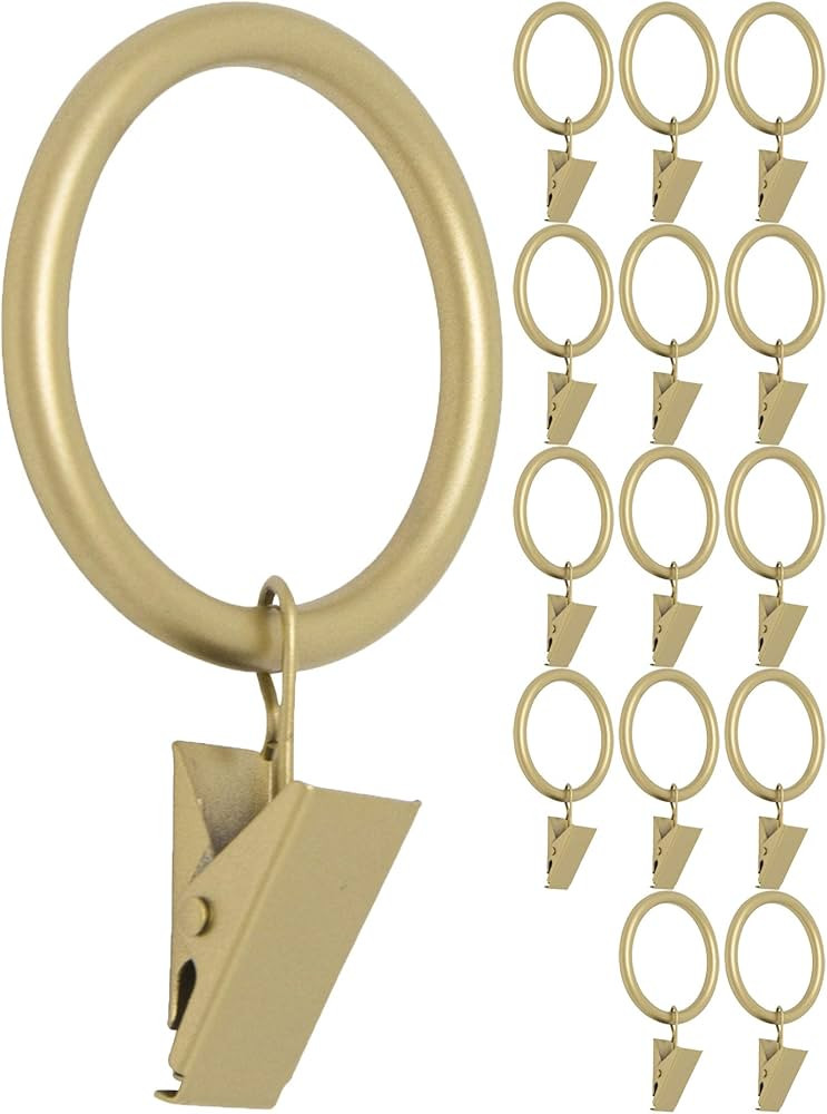 Meriville Drapery Curtain Rings with Clip - 1.5-Inch Inner Diameter, Fits Up to 1 1/4-Inch Rod, S... | Amazon (US)