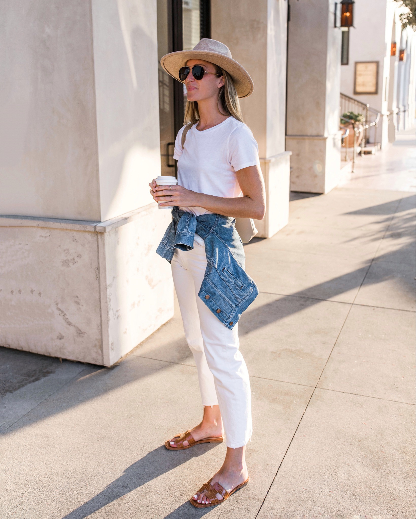 Fall transition outfit ☀️🍁 Tee and jeans TTS, hat is old (similar linked), sandals sold out (similar that I have and love linked) 

#LTKunder100 #LTKSeasonal
