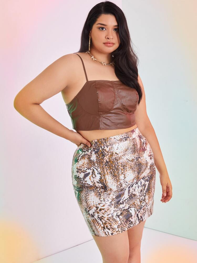 SHEIN Plus Bustier Crop PU Leather Cami Top | SHEIN