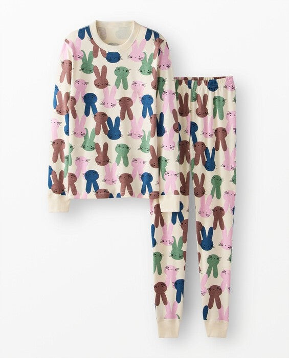 Multi Bunnies Easter Long John Pajama Set in 100% Organic Combed Cotton - Size Adult M by Hanna Andersson | Hanna Andersson