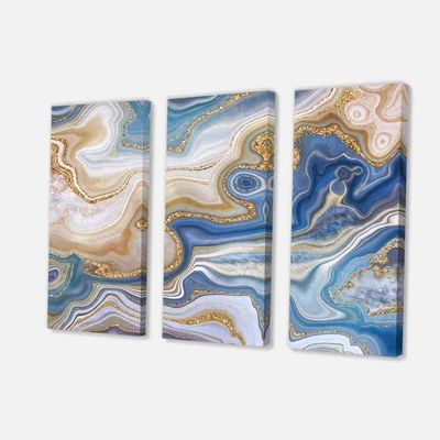 'Ocean Blue Golden Jasper Agate II' - 3 Piece Wrapped Canvas Print Set East Urban Home | Wayfair North America