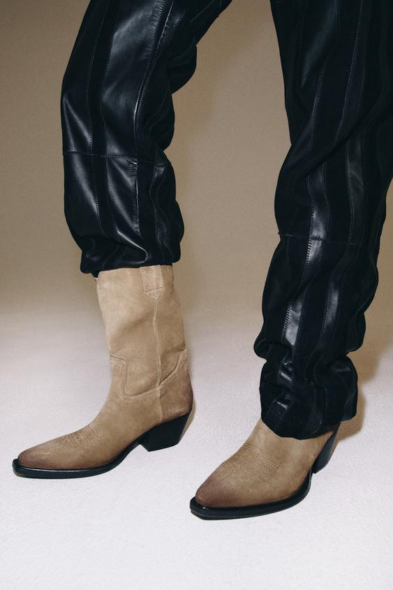 Zara - Split Suede Cowboy Boots - Taupe Grey - 8 - Woman | Zara UK