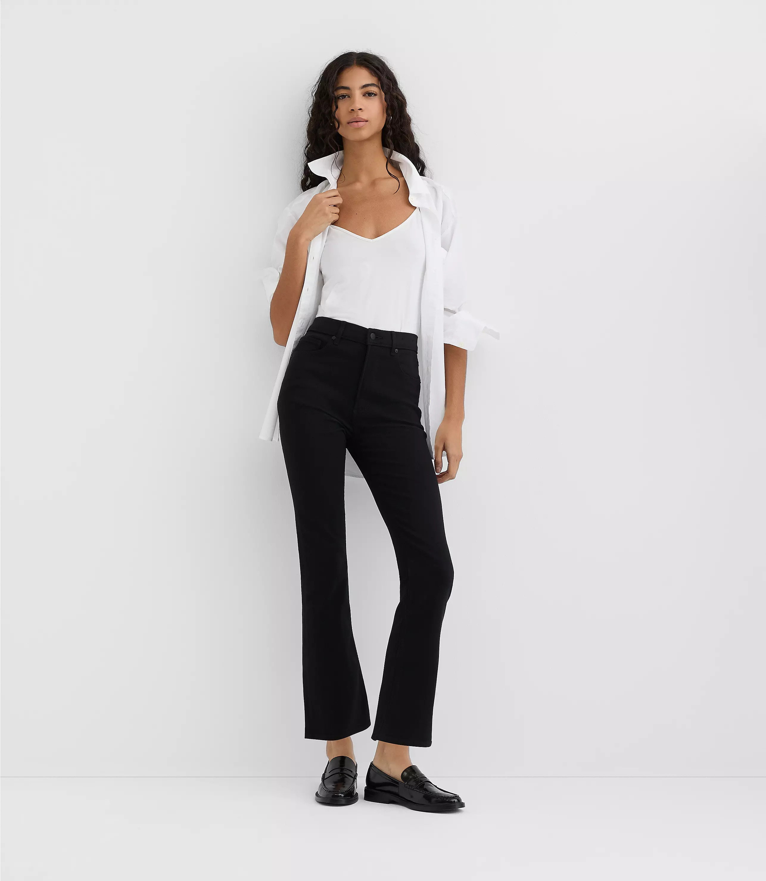 Rivete High Rise Kick Crop Jeans in Noir Wash | LOFT