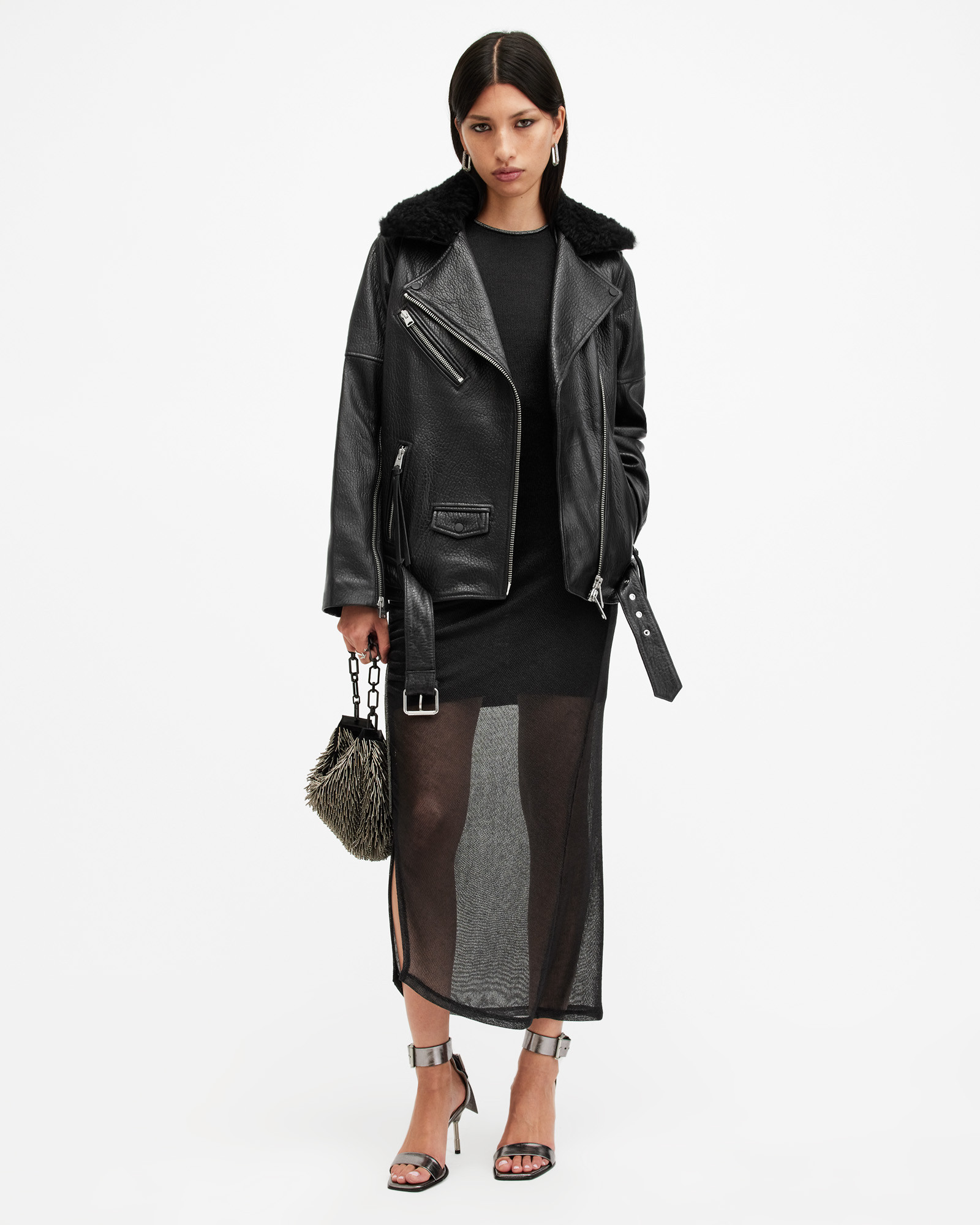 Vendra Relaxed Fit Leather Biker Jacket | AllSaints UK