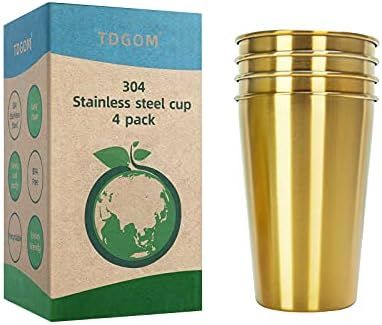 TDGOM 4 pack 12oz stainless steel cups shatterproof pint drinking cups metal drinking glasses for ki | Amazon (US)