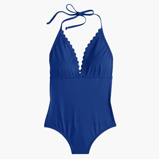 Scalloped V-neck one-piece swimsuit in Italian matte | J.Crew US