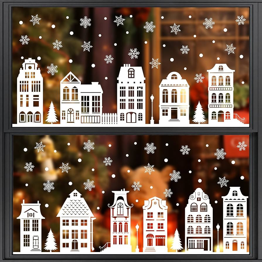 12 Sheets Christmas Window Clings Winter House Window Decals Xmas White House Snowflake Windows S... | Amazon (US)