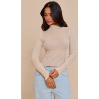 Petite Cream Sheer Knit Long Sleeve High Neck Top | PrettyLittleThing US