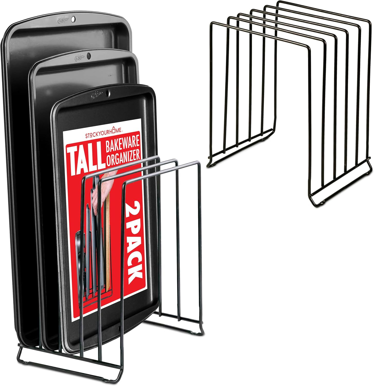 Stock Your Home Black (2 Pack) Extra Tall Steel Baking Pan Organizer Rack for Cabinet Storage or ... | Amazon (US)