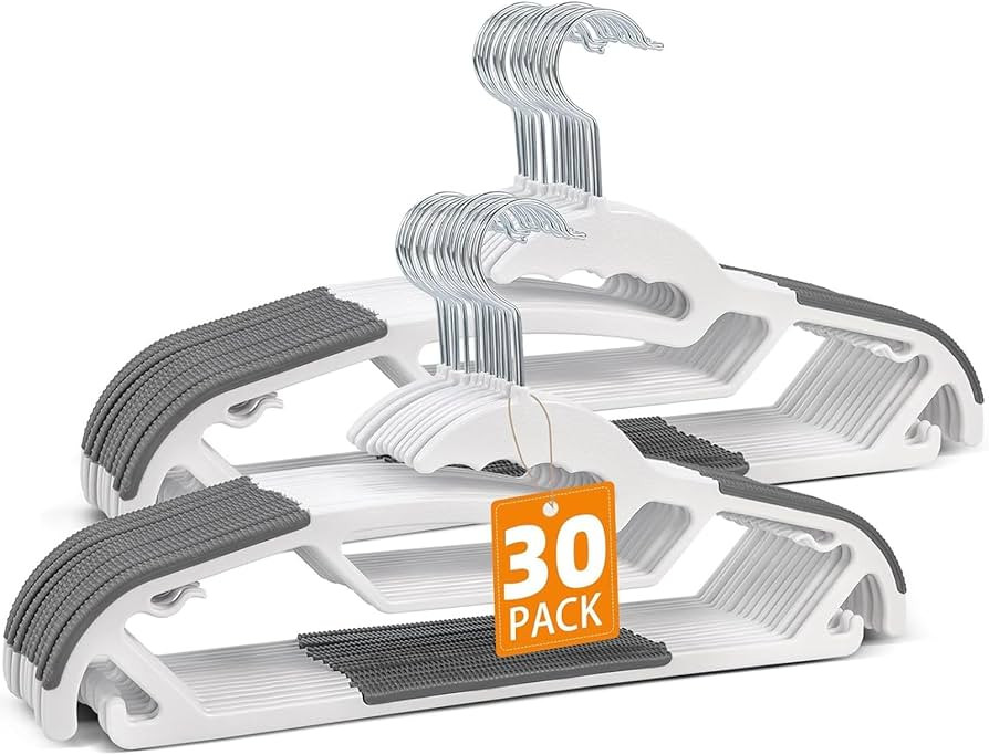 30 Pack Plastic Clothes Hangers, Non-Slip Slim Hangers with 360° Rotating Hook, Heavy Duty Space... | Amazon (US)