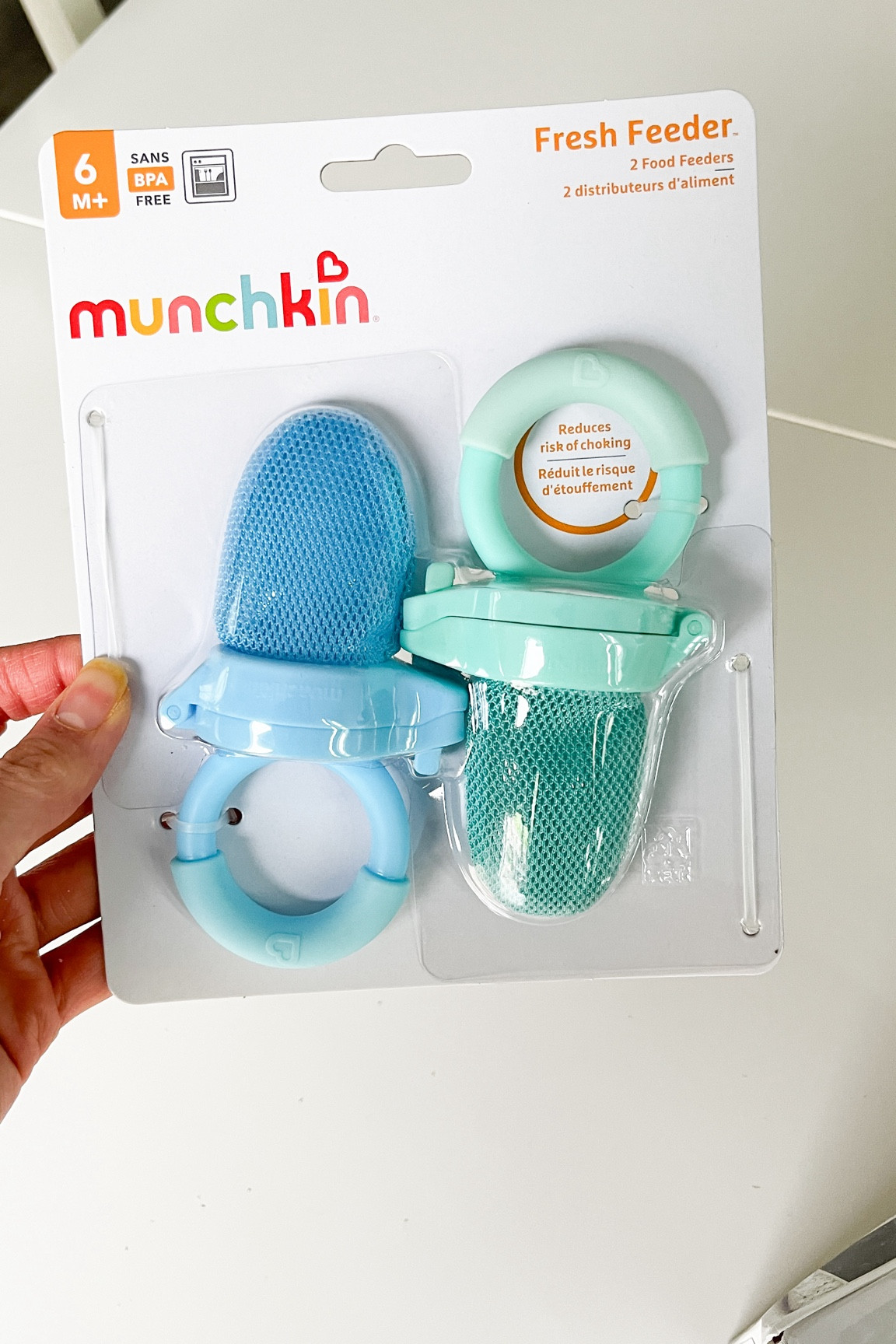 This mesh baby feeder was a recommendation from a friend with littles and has been the best thing for our little reluctant eater—it’s great because it teaches them how to start using their jaw to eat and is a great next step after purées. Baby boy loves eating his with banana in it 🍌 