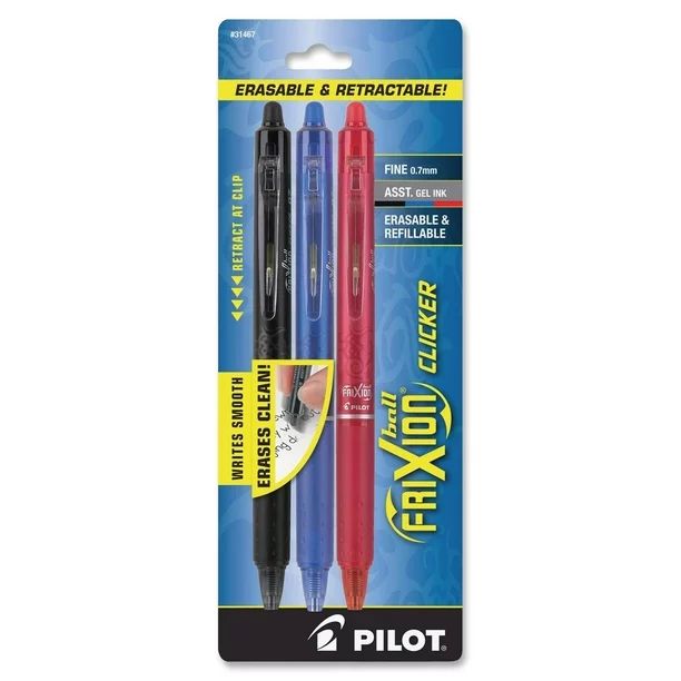Pilot Frixion Clicker Erasable Gel Pens, Fine Point, Assorted Ink, 3 Pack, 22477880 - Walmart.com | Walmart (US)