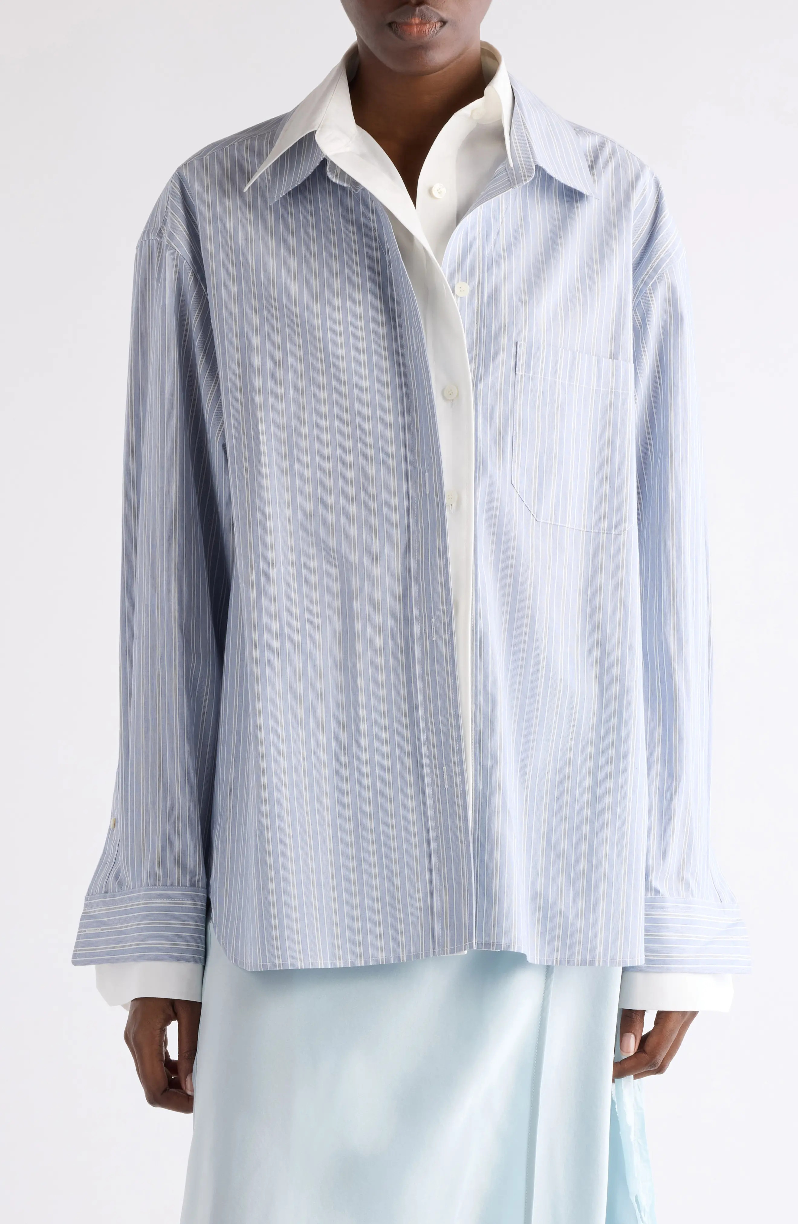 Acne Studios Soublera Layered Stripe Button-Up Shirt in Blue/White at Nordstrom, Size 8 Us | Nordstrom