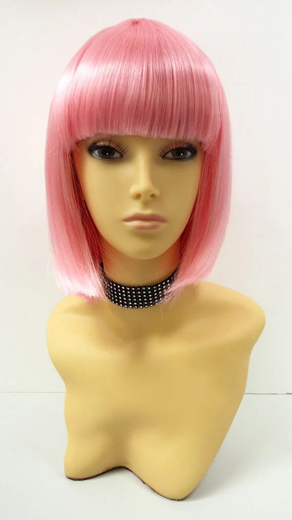 Light Pink Short Bob Wig Straight w/ Bangs. Page Boy Wig. [08-39-PageBoy-LPink] | Etsy (US)