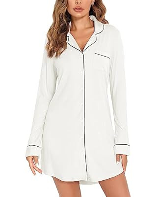 Ekouaer Women's Boyfriend Style Satin Sleep Shirts | Amazon (US)